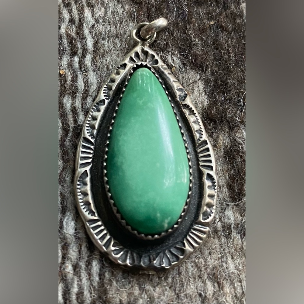 Vintage Native American Turquoise Green/Sterling Silver Pendant 10.98g